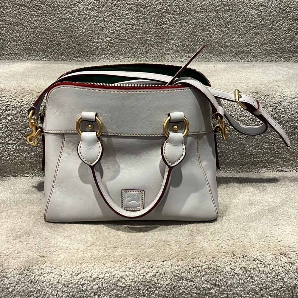 Gray/Cream Dooney and Burke crossbody/shoulder bag.